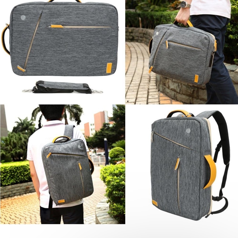 Convertible Backpack Briefcase Messenger Fits 17” Laptop Water Resistant Gray
